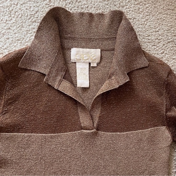 Cache S SILK Metallic Gold Mesh Collared Sweater Knit Top Holiday Elegant VtgY2K - Picture 3 of 15